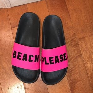 PINK Victoria's Secret Black and Pink Slide Sandals